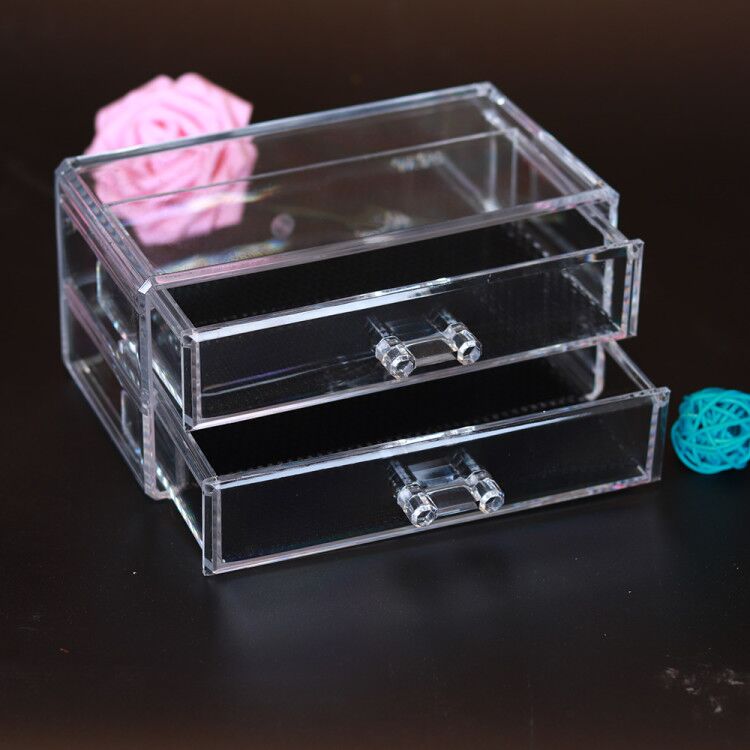 Clear Black Acrylic Countertop Display 2 Tiers Drawer For Makeup Brush Lipsticks